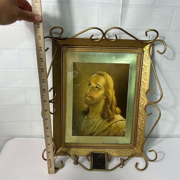 Jesus picture gold frame vintage Ten Commandments 14x16” inch - Picture 6 of 11